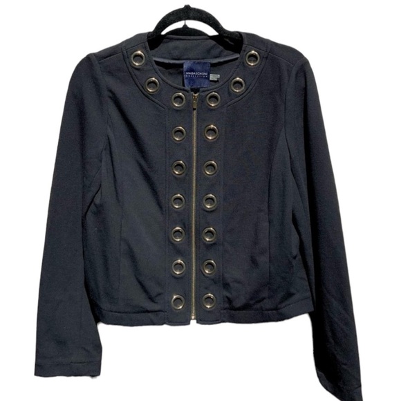 🌻Black Tailored Magaschoni Collection Jacket with Gold Circle Grommets Size 6 - Picture 2 of 11